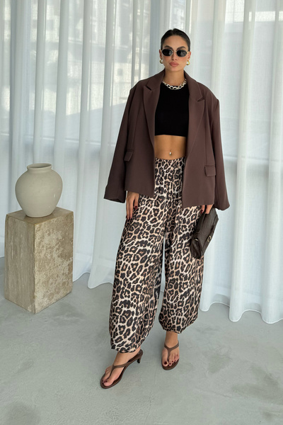 Seda Yalçın Atelier Leopard Patterned Balloon Pants with Elasticated Legs