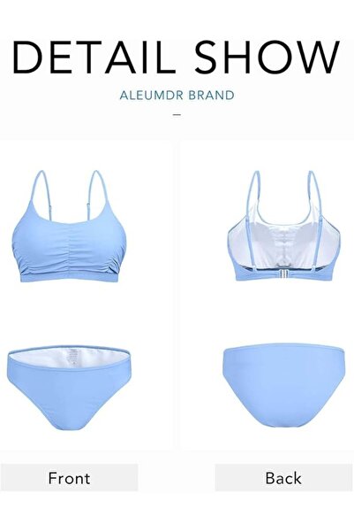 OEM Costum de baie din două piese pentru femei, cu talie înaltă, albastru, mărimea L