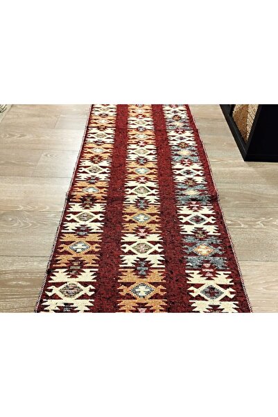 OEM Traditional Carpet, Size 60x300 cm, Red and Cream, Model RUSTIC
