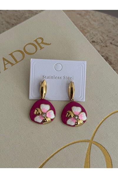 LUXSTONE Pink Flower Gold Earrings