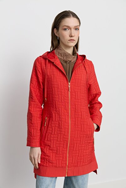 Nihan İnce Kapitone Aksesuar Detaylı Kapşonlu Kap Nar Çiçeği