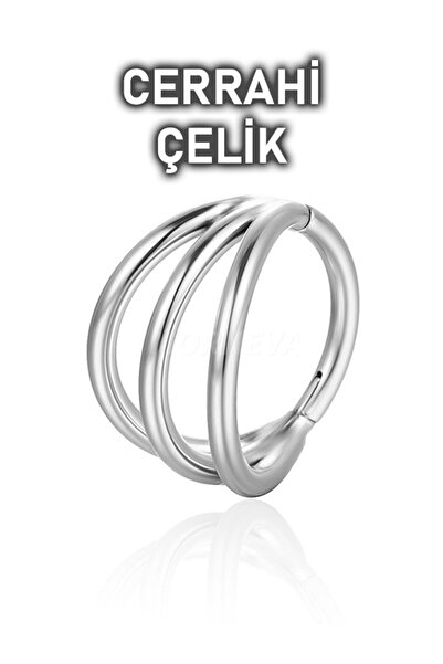 MORNEVA Cerrahi Çelik Tek Delikte Üçlü Görünüm Halka Helix Daith Septum Piercingi (1 Adet)