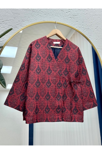 BENAHOLL سترة إليندا ذات الأربطة الجانبية والزخارف - BN4324 أحمر داكن