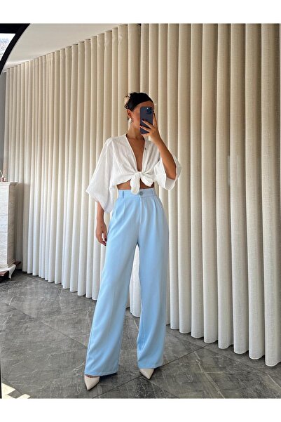 mydukkan.co Pantaloni Palazzo din cauciuc cu talie