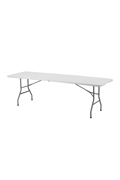 Lawazim Folding Picnic Table 240x73.5x74cm - White Fold-in-Half Plastic Trestle Table with Handle