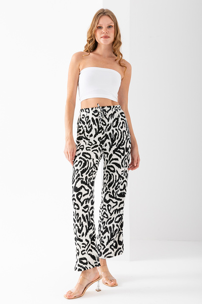 GİYSA Women's Adjustable Waist Wide Leg Wrinkled Pants Black - 925090