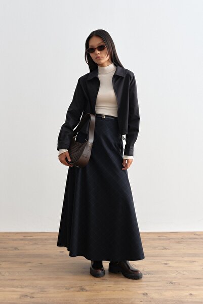 Nihan Kemerli Kloş Etek Lacivert