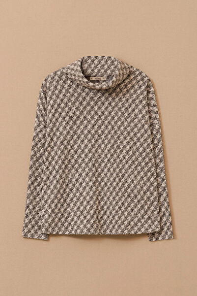 SEÇİL Women's Houndstooth Patterned Detachable Collar Knit Blouse - Gray