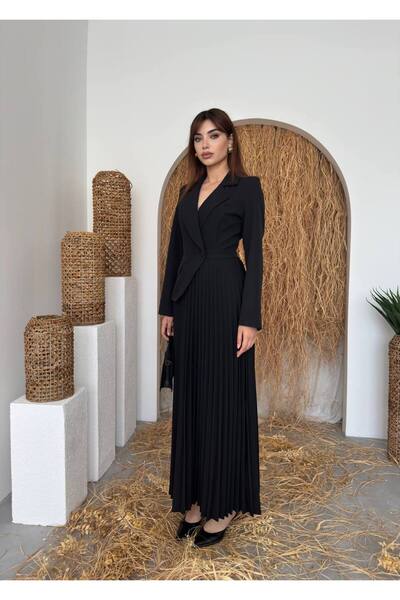 ETİKAFASHION Ceket Yaka Piliseli Tasarım Elbise