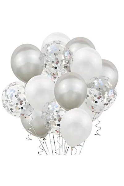 Flippy Set of 15 party balloons, Flippy, white/silver, 30 cm