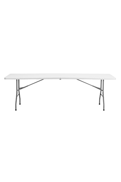 Lawazim Folding Picnic Table 240x73.5x74cm - White Fold-in-Half Plastic Trestle Table with Handle
