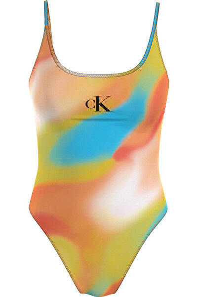Calvin Klein SCOOP ONE PIECE-PRIN Kadın Sarı Mayo