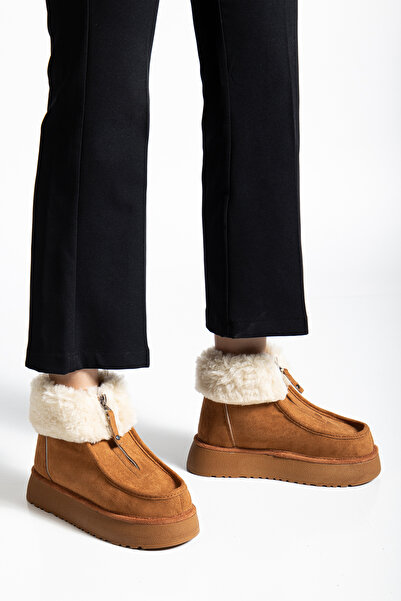 RİSSOLİ Γυναικείες μίνι μπότες με φερμουάρ με χοντρή σόλα με επένδυση από γούνα