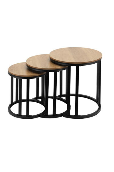 Lawazim Nesting Coffee Table Set of 3 - Round Brown Wood Top Side Tables for Living Room
