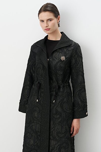 Nihan Beli Büzgülü Dokulu Jakar Kap Siyah