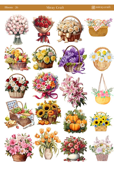 MirayDesign 1 Adet Açan Çiçekler Temalı Sticker – 12x17 cm Scrapbook, Bullet ...