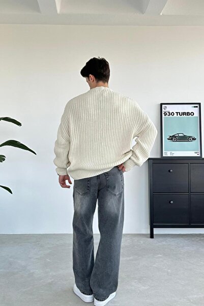 HAFKAGİYİM Πλεκτό πουλόβερ με λαιμόκοψη και ριμπέλ σε χρώμα κρέμα