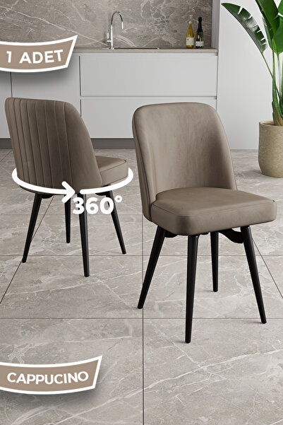 Canisa Jiva Serisi 1 Adet Cappucino Sandalye 360°c Döner Mutfak Sandalyesi Si...