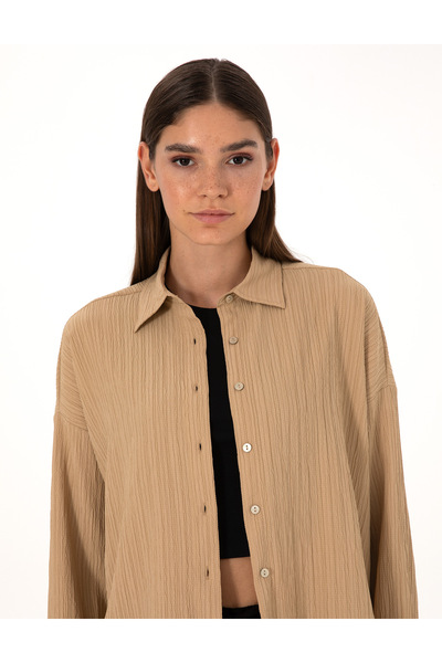 Pierre Cardin Koyu Bej Oversize Uzun Kollu Gömlek 50318232-VR088