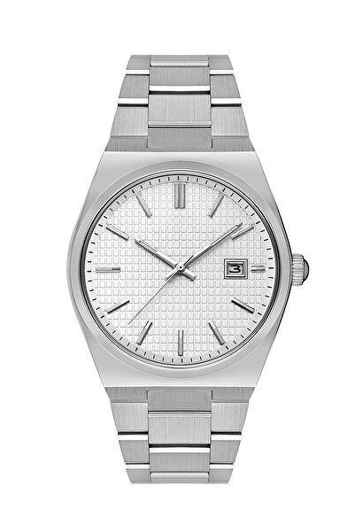 İSTLİV Silver-Silver Men's Metal Cord Calendar Steel Case Wristwatch