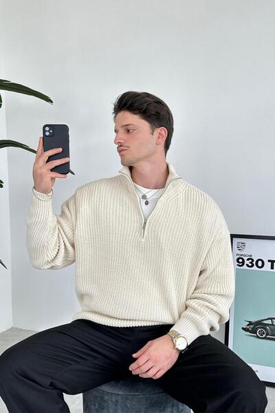 HAFKAGİYİM Плетен пуловер с поло поло и половин цип