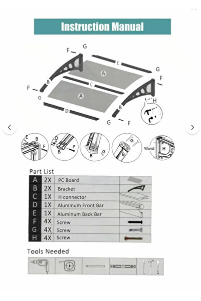 SUNDURMAGROSS Kapı Üstü Pratik Sundurma 200 X 80 cm Gri Ayak Şeffaf Levha