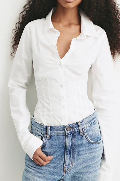 Pull & Bear Fitted poplin shirt with pleats