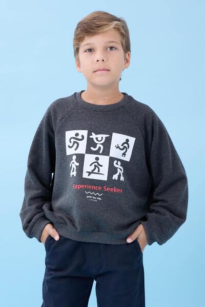 Perendi Момчешка велосипедна блуза с качулка, сезонна, с принт, антрацит