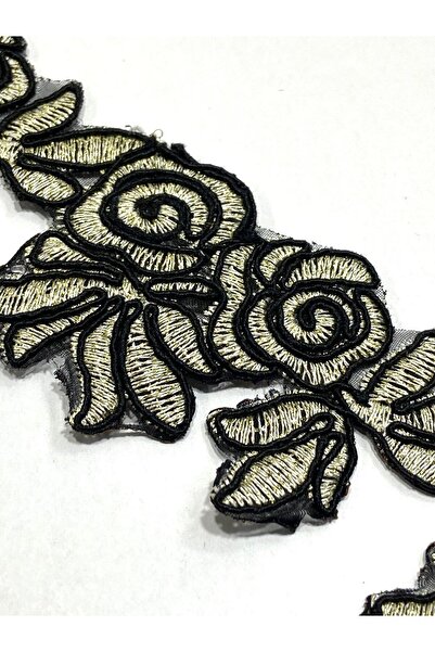 karantuhafiye Black Matte Gold Guipure Ribbon / 1 Meter