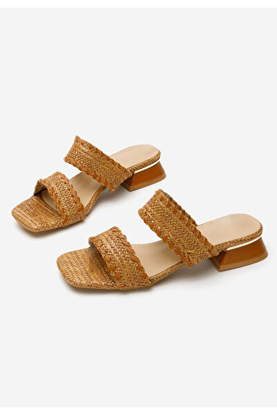 B T Shoes Camelové pantofle na podpatku Cindi V2