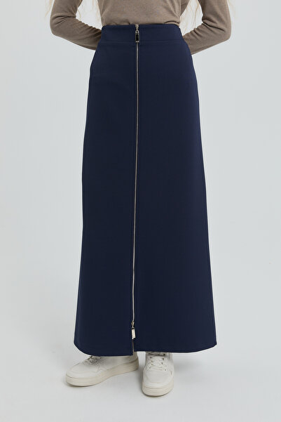 Nihan Fermuar Aksesuarlı Örme Etek Lacivert