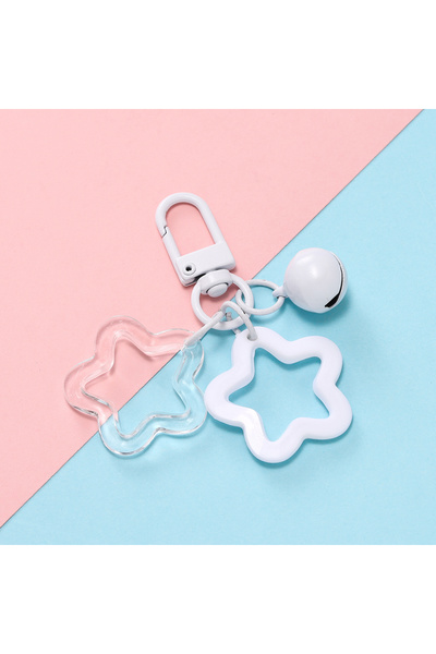 Choice White 1pc Acrylic Star Keychains with Small Bell Shaped Hollow Pentagram Pendants for Gift Phone Pen