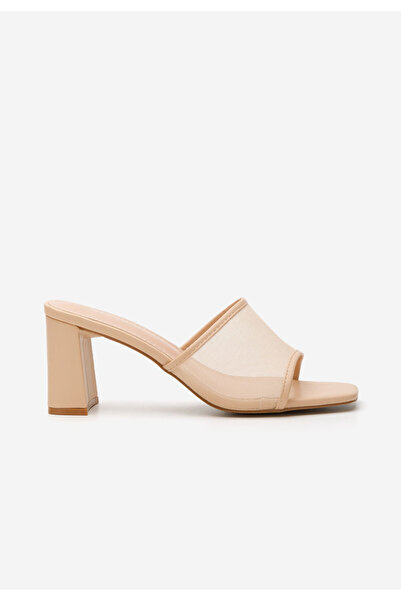 B T Shoes Mules με χοντρο τακουνι Calysta μπεζ