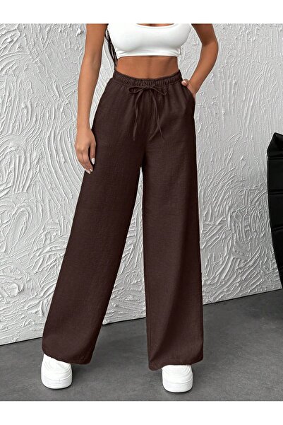 ZEYNEP RANA Women's Sofia Linen Elastic Drawstring Wide Leg Pants with Pockets