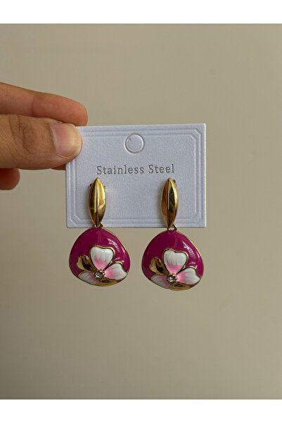 LUXSTONE Pink Flower Gold Earrings