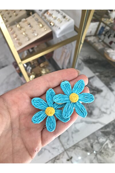 the ASEL İNCİ Blue Flower Model Earrings