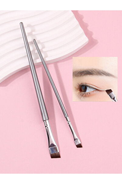 Choice1 فرشاة تحديد العيون من الفضة مكونة من قطعتين رفيعة للغاية ذات حافة مشطوفة وفرشاة حواجب وفرشاة ظلال عيون