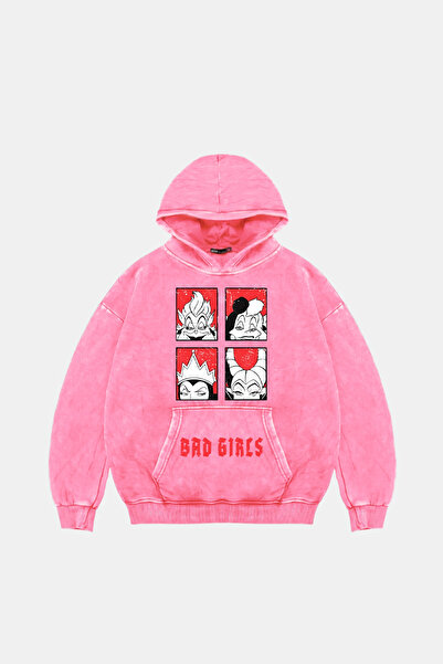 Sekizbiraltı Ροζ φούτερ με κουκούλα Bad Girls Oversize Unisex που πλένεται