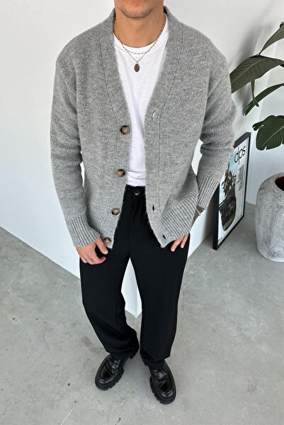 HAFKAGİYİM Gray Basic Soft Relaxed Cardigan