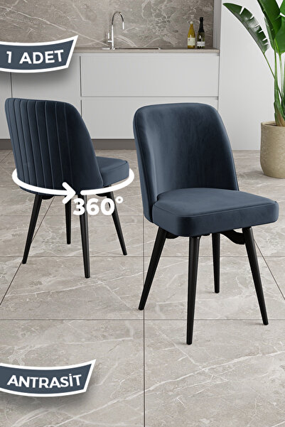 Canisa Jiva Serisi 1 Adet Antrasit Sandalye 360°c Döner Mutfak Sandalyesi Siy...