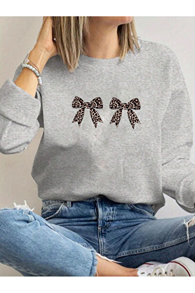 trendypassion Унисекс суитшърт с принт на леопардов мотив и панделка