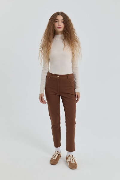 Nihan Gabardin Dar Paça Pantolon Kahve