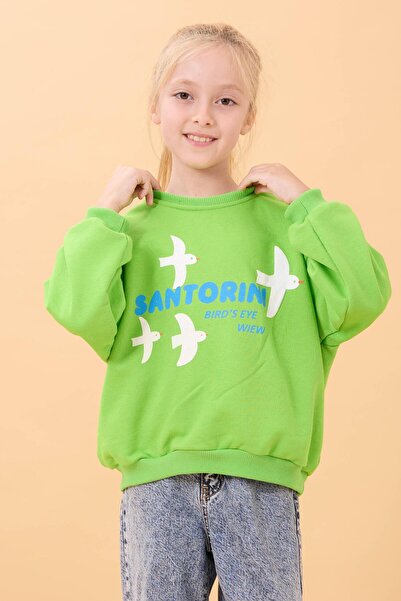 Perendi Εποχιακό φούτερ για κορίτσια με στάμπα Σαντορίνης, πράσινο