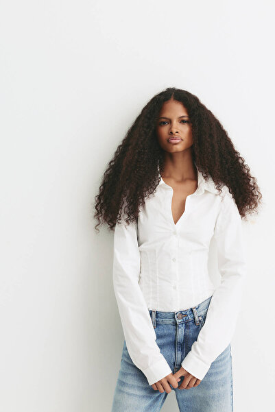 Pull & Bear Fitted poplin shirt with pleats