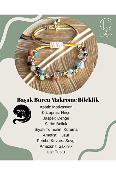 ÇAKRA DOĞAL TAŞ Başak Burcu Makrome Bileklik