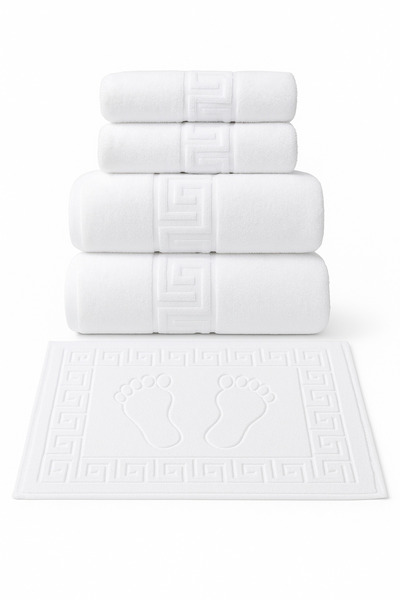 OEM Set of 5 Premium White Towels 100% Cotton + Gift Foot Towel