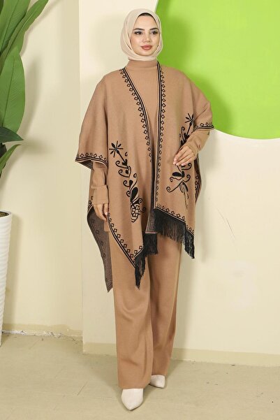 hafsamina Σετ Τριπλό Πλεκτό Παντελόνι Camel HM2814