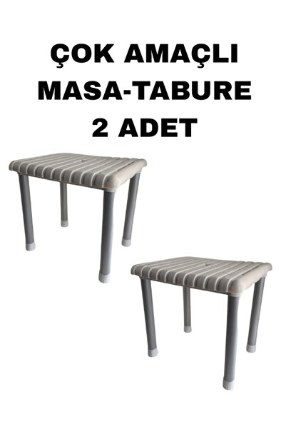 KSO YAPI MARKET Sert Plastik Krom Ayak Çok Amaçlı Tabure&Masa (2 ADET)