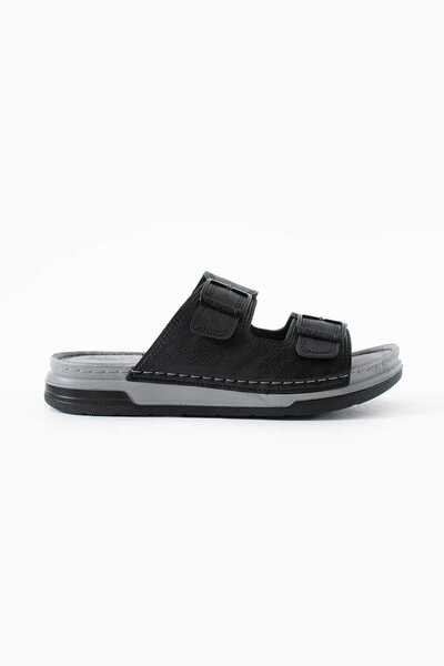 ADIMİST Men's Leather (Synthetic) Orthopedic Double-Soled Adjustable Sole Stitched Stylish Home and Outdoor Slippers (Narrow Fit.)