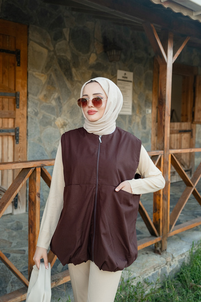 LOCCO Women's Crew Neck Vest Brown
